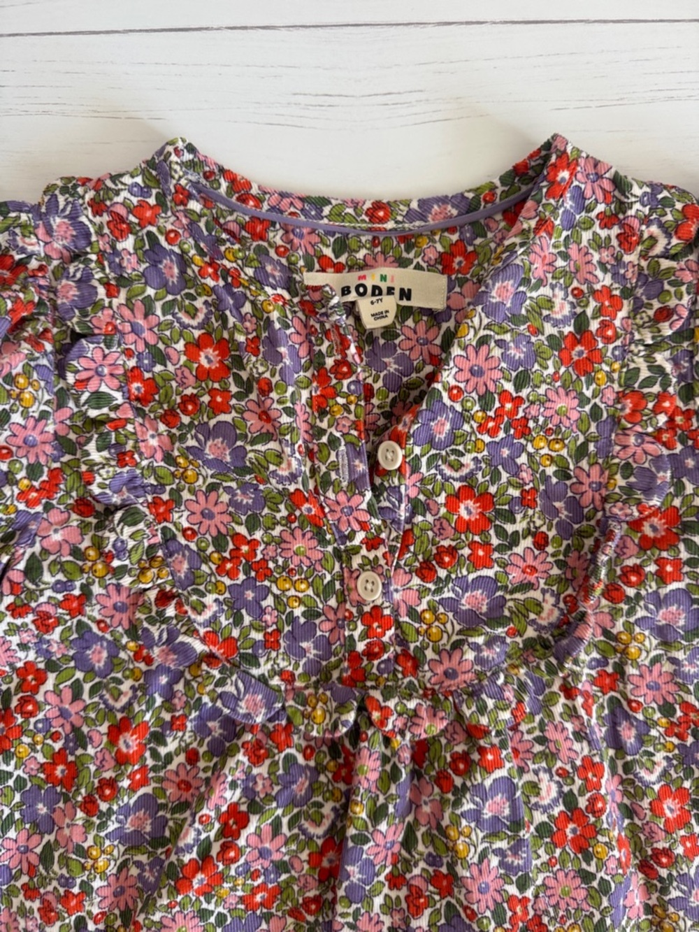 Girls Floral Long-Sleeve Dress in Red & Purple - Picture 2 of 7
